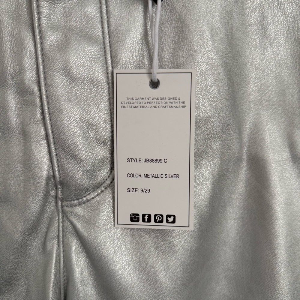 Judy‎ Blue 9/29 NEW Faux Leather Metallic Sliver Pants High Waisted Office - Picture 4 of 10